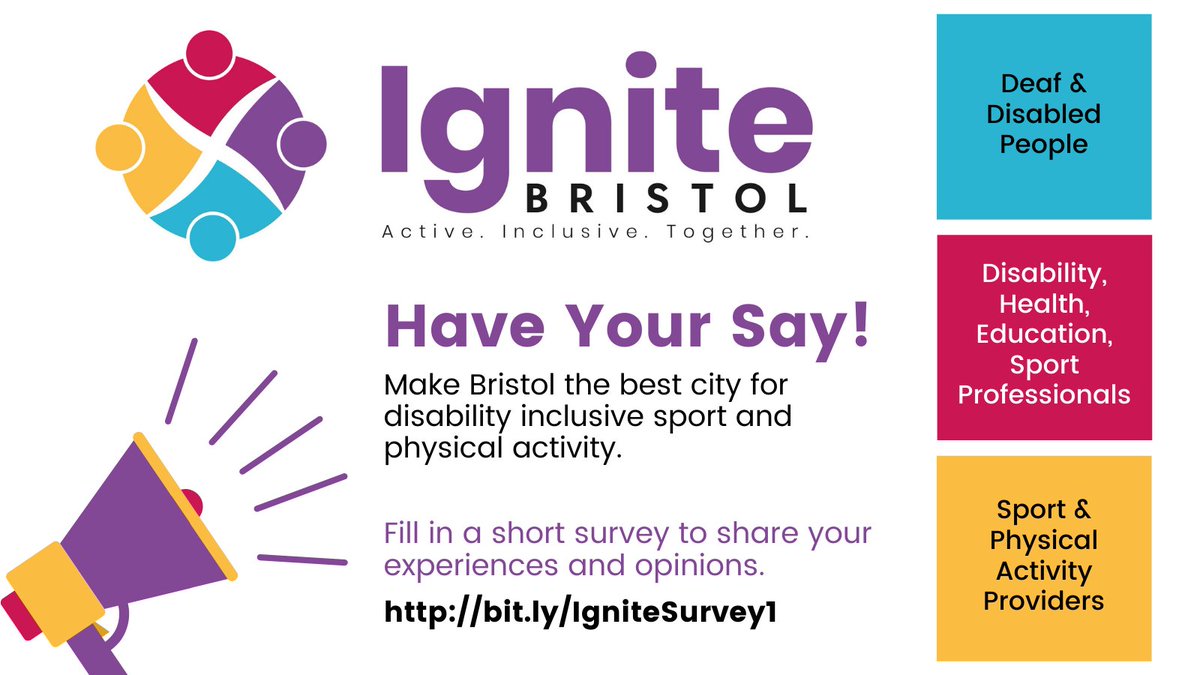 Let’s make Bristol the best city for disability inclusive sport and physical activity! Share your experiences here: bit.ly/IgniteSurvey1