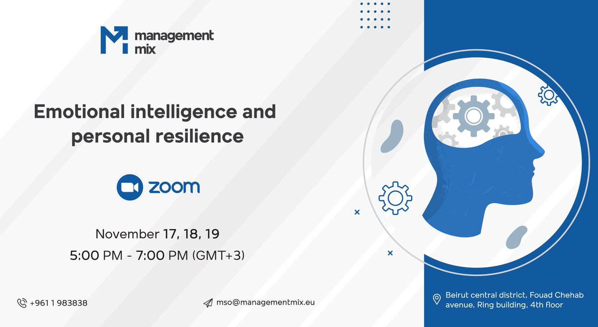 "Emotional Intelligence &amp; Personal Resilience" #Online #Training organized by #ManagementMix!

Contact us for #Resgistration ☎📧
#EmotionalIntelligence #PersonalResilience