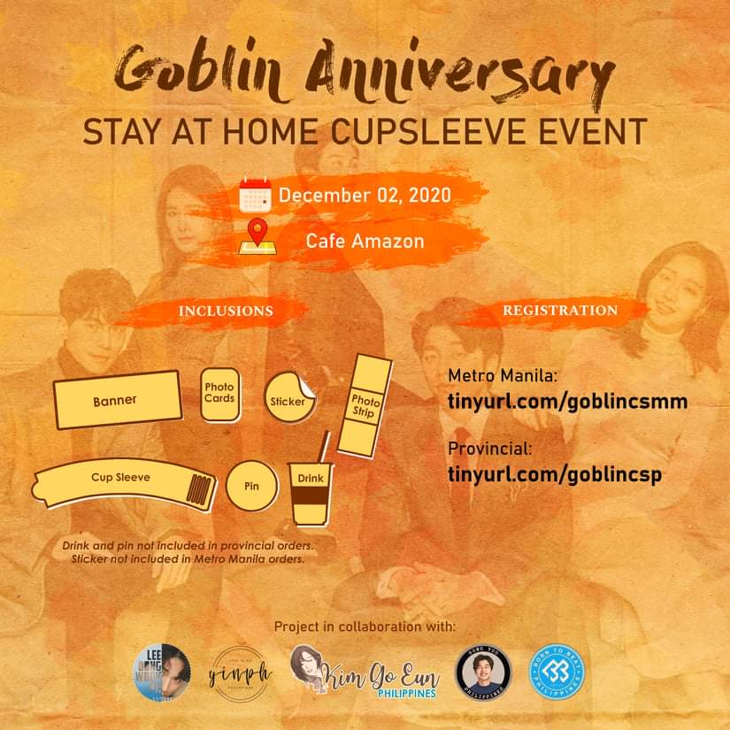 On December 2, 2020, we will be holding a stay-at-home Cupsleeve event for all Goblin fans. This is open to Metro Manila and Provincial residents (no drink included).Registration will be held starting today!