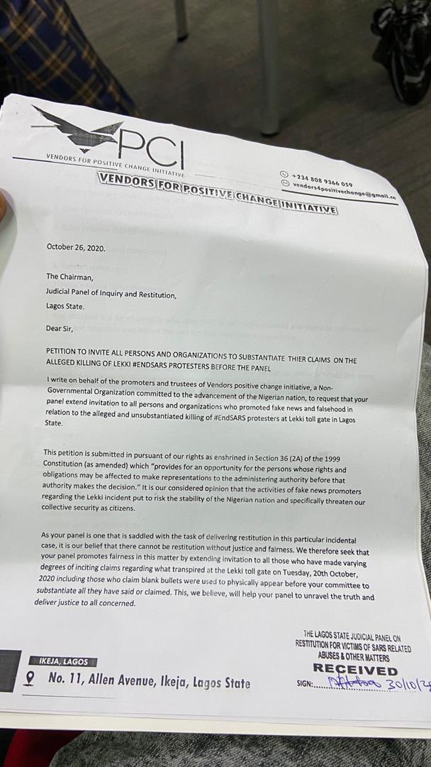 Gbolahan Bakare has just submitted a petition to the Lagos State Judicial Panel of Inquiry along with a list of names of celebrities including twitter handles requesting they come and substantiate their claims on the phantom massacre.  #EndSARS  