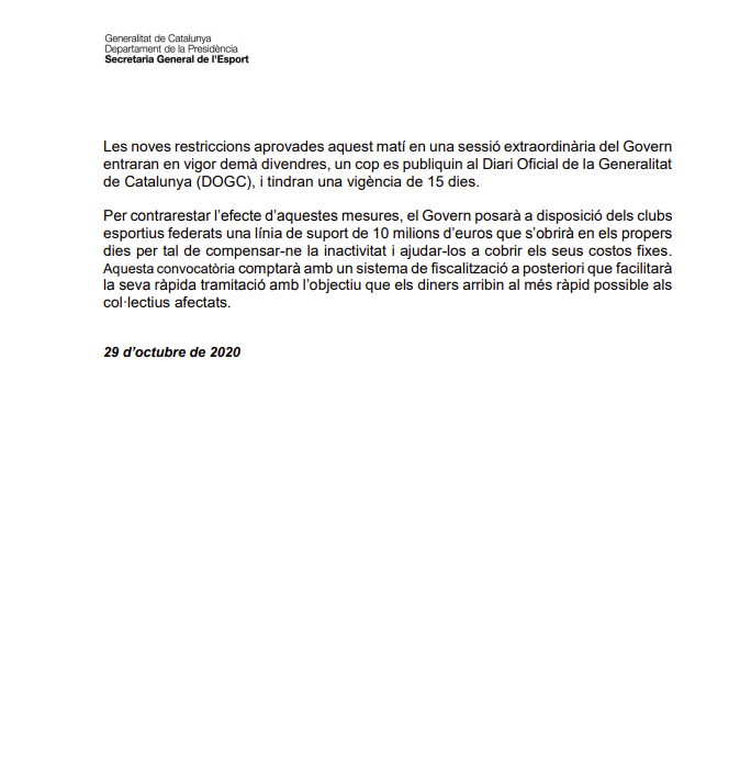rugby_cat's tweet photo. ⚠️Recordatori⚠️
Adjuntem el comunicat de la Secretaria General de l’Esport i de l’Activitat Física (SGEAF) amb les noves mesures per aplicar al món de l’Esport. https://t.co/qqcVUpamjl
