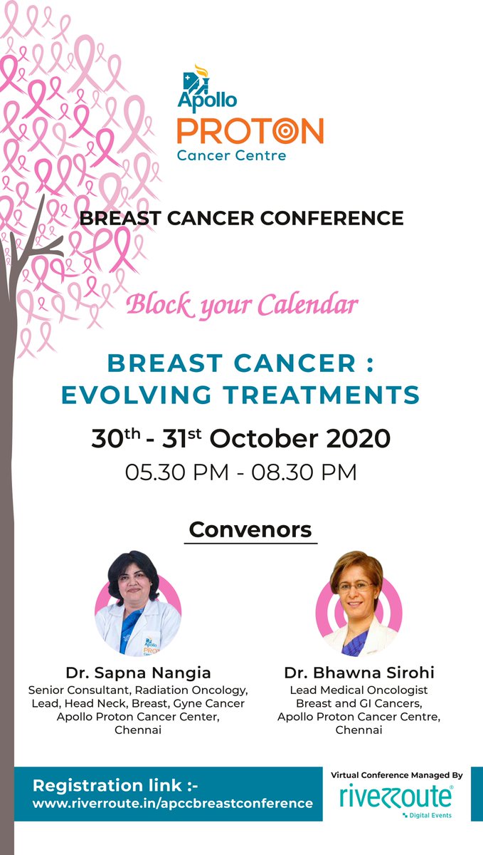 ApolloProton's tweet photo. Apollo Proton Cancer Centre cordially invites you to join the #BreastCancerConference today and tomorrow at 5:30 PM. Our eminent faculty of the country will be discussing on the theme of 'Evolving treatments in breast cancer.'
Stay tuned!
Register here: https://t.co/u9D9bx4mRl https://t.co/AiitMLpbRI