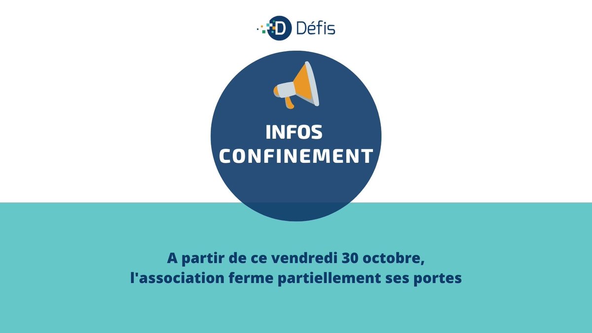 AssoDefis's tweet image. ⚠️ Notre organisation en ce début de nouveau confinement ⚠️
A très vite, prenez soin de vous 💪

#lanester #lorient #numériquepourtous #inclusion