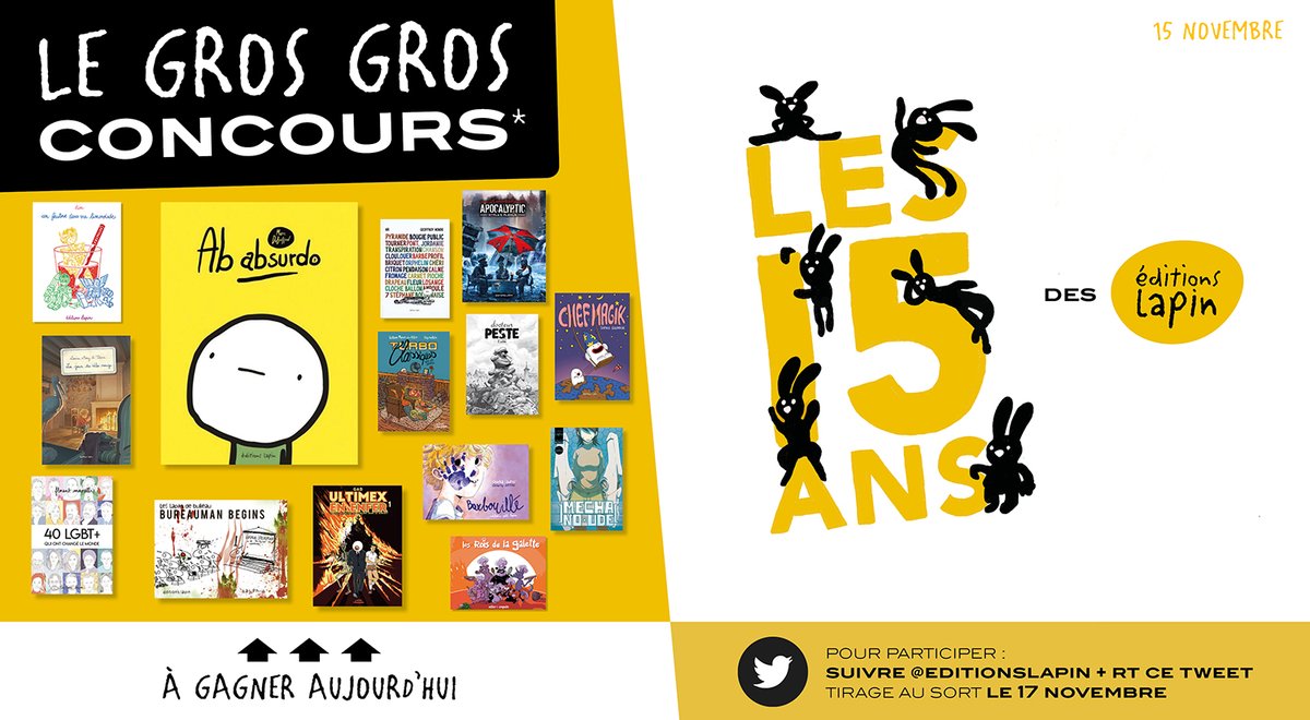 LibrairieLapin's tweet photo. #lapinniversaire ✨💛✨ JOUR 14

Tentez de remporter l'album Ab Absurdo T.1 de @Unpied (et tous les albums précédents)

Pour participer : 
1⃣ Suivez-nous (svp)
2⃣ RT ce tweet

Tirage au sort à partir du 17 novembre  ✨💛✨ https://t.co/qTVE6aqDOV