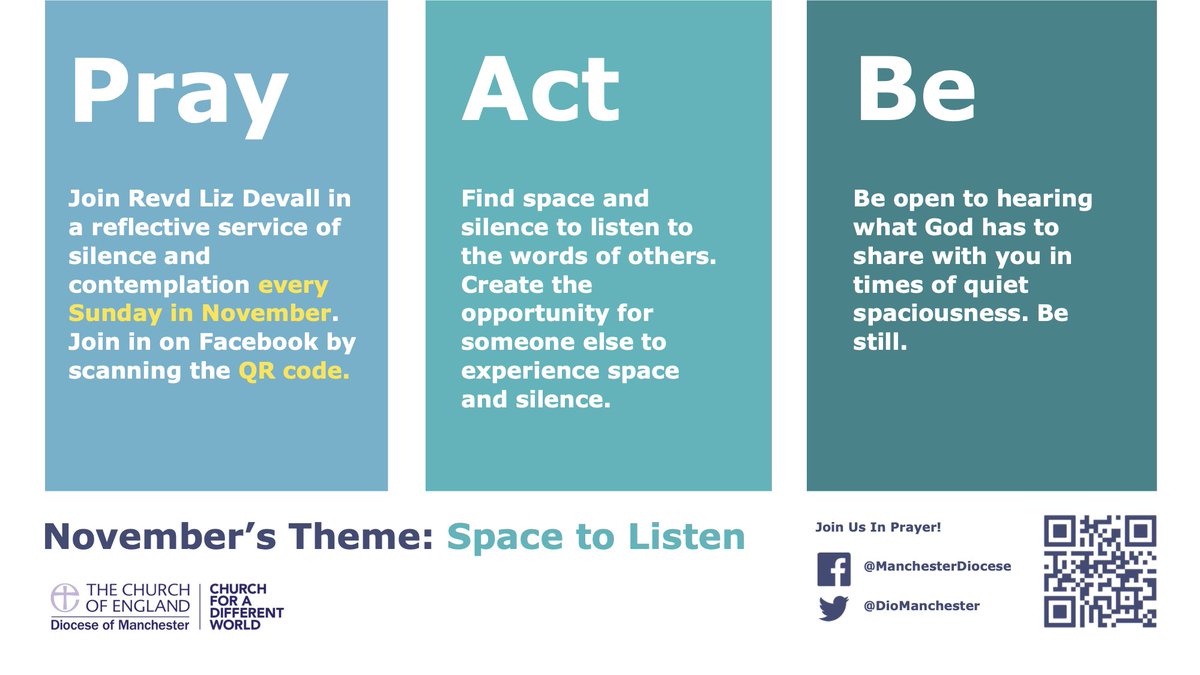 DioManchester's tweet photo. Each month @DioManchester will be exploring prayer on a different theme, shaped by an invitation to #PrayActBe

We invite you to join us in a year-long pilgrimage of hope, longing and discernment: https://t.co/uk1EGNv1Nn
 
#PrayForManchester #ManchesterPrays #SpaceToListen https://t.co/7xsl4VbG6S