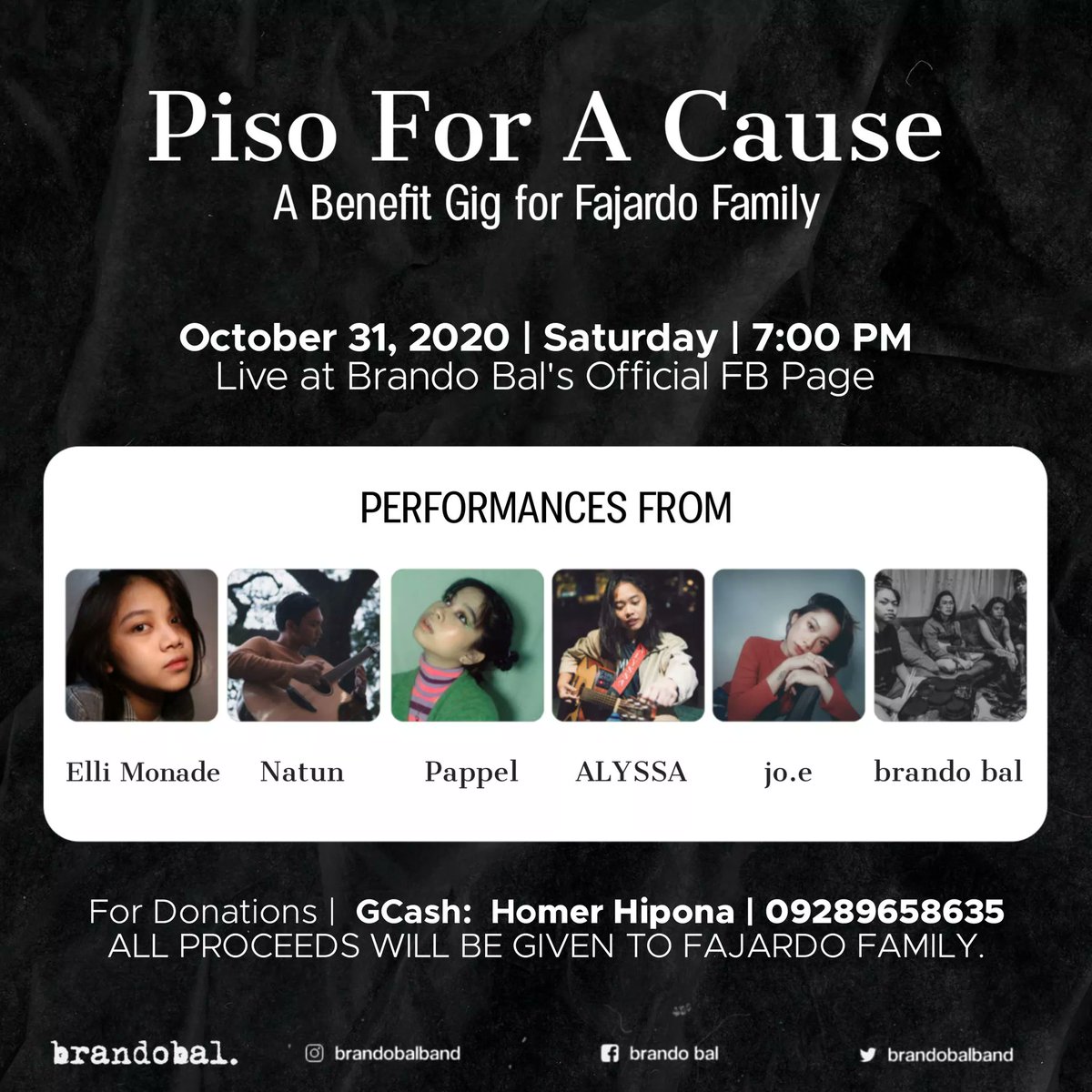 brandobalband's tweet photo. Grew up with the enthusiasm of loving music and with joy to help others.
Catch Elli Monade and be amazed on her amazing performance tomorrow, 7:00pm for our benefit online gig entitled, #PisoForACause.
For donations | Gcash: Homer Hipona | 09289658635
#BrandoBalOnlineBenefitGIG https://t.co/WBhLODkoof