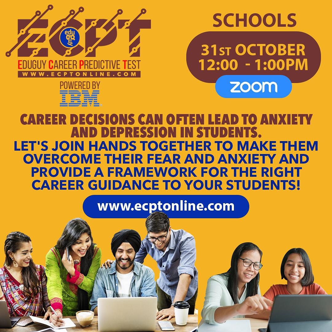 Teachers, guide your students to make the conscious choice for their careers today! Join us for an interesting session on 31st October at 12 noon, and guide your students towards a brighter future! Register now - regn.ecptonline.com/ecpt-school-re… #career #ECPT #careercounselling #eduguy