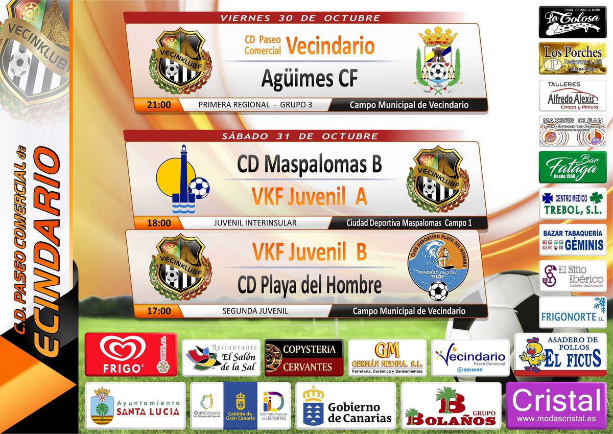Inician la competición los primeros equipos del Vecinklubf este fin de semana. 

Les recordamos que no habrá público en las gradas.

Los aficionad@s pueden seguir la retransmisión del partido del primer equipo a través de Radio Tagoror en su programa Marcador Deportivo.