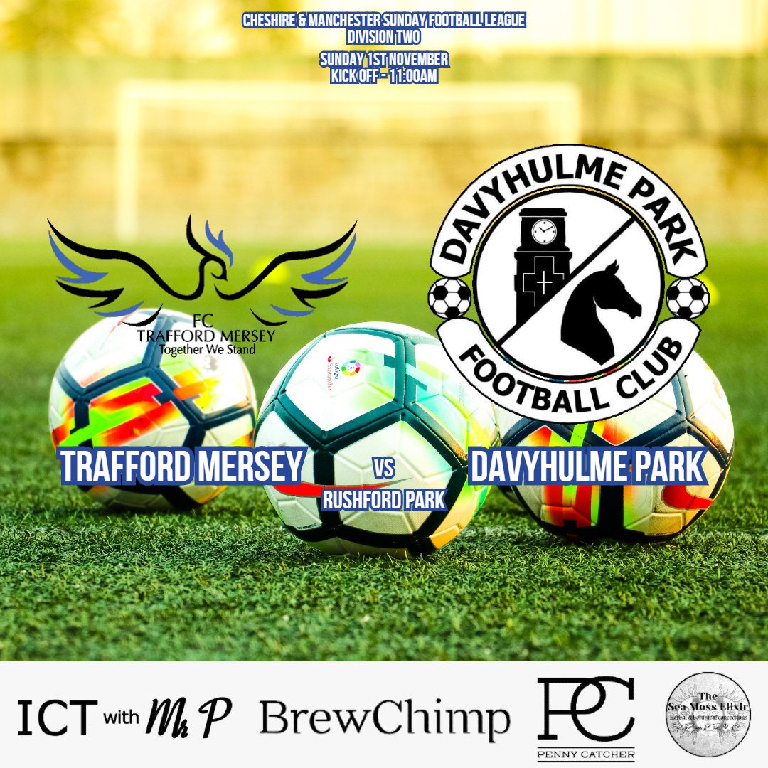 ⚽️Game on Sunday!⚽️

🆚Trafford Mersey v Davyhulme Park
🏆Chesman Sunday League - Div 2

📅Sunday 1st November
⏰Kick Off at 11:00am
🏟️Rushford Park (M19 2AH)

Sponsored by;
💻<a href="/ICT_MrP/">Mr P MBE</a>, 🍺<a href="/brewchimpbar/">BrewChimp</a> &amp; 👕<a href="/penny_catcher/">Penny Catcher</a>

👏Come &amp; (socially distance) support the lads!👏