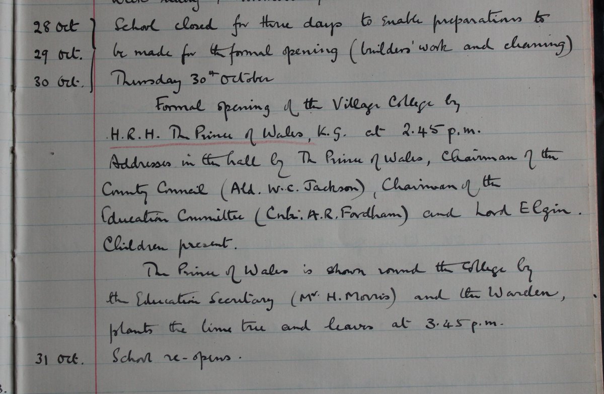 SawstonVC's tweet photo. It's our birthday today! Sawston Village College was officially opened 90 years ago today. See the extract here from the then Warden's (now known as Principal) log book. https://t.co/1UBwtdoyNe