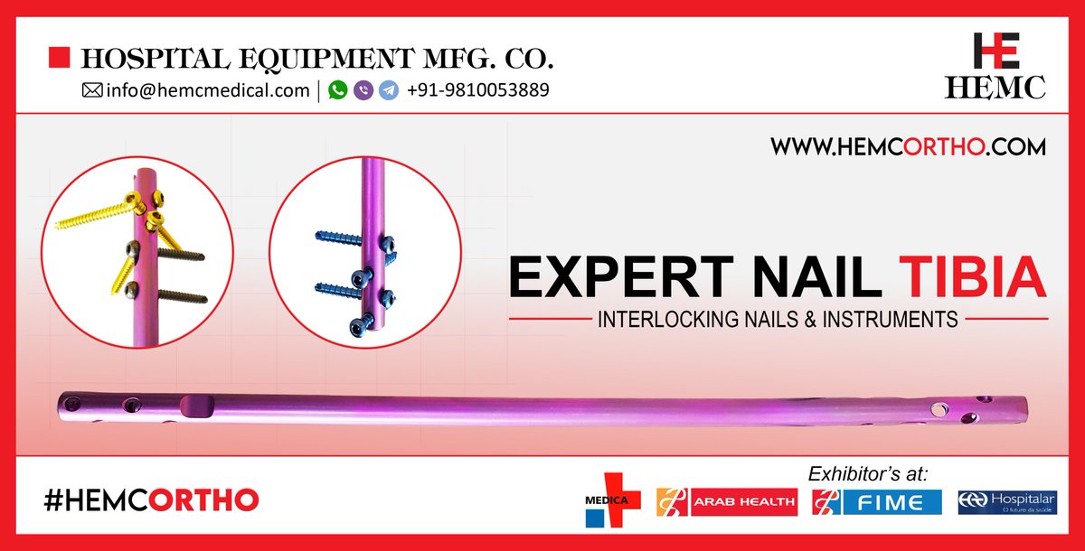 HemcOrtho's tweet image. #HEMCMedical offers a wide range of #InterlockingNails and #InstrumentSets include #ExpertNailTibia, #UniversalFemoralNail, #EndCapForUniversalTibiaNail, #UniversalUnreamedFemoralNail, #ProximalFemurNail, etc. from India. hemcortho.com/product-catego…
#HEMCOrtho #HEMCIndia