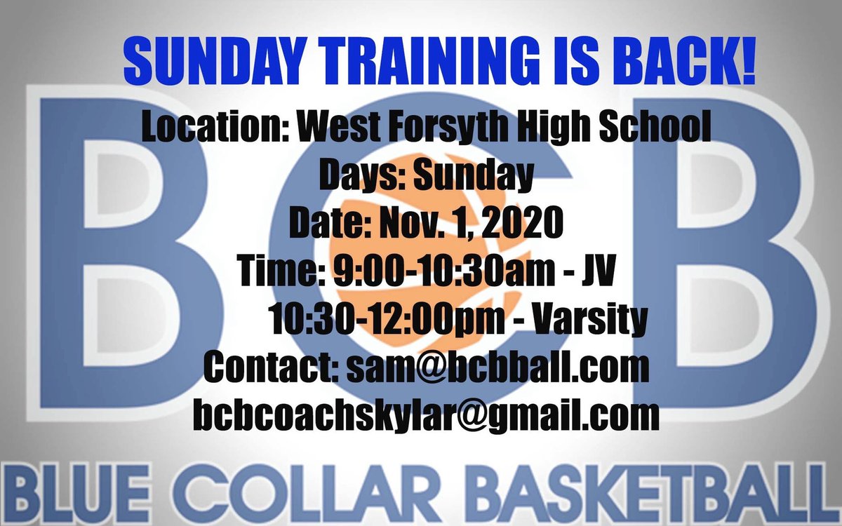 BCBBall_'s tweet photo. SUNDAY TRAINING is BACK!!! 
•
Join us this week, Sunday, Nov. 1 at West Forsyth HS 
•
What to expect: 
1. GROW - Skill work (i.e. ball handling, finishing, shooting)
2. THINK - learn the WHEN &amp; WHY 
3. COMPETE - 1v1, 2v2, 3v3
•
DM, Text, Email to RESERVE your spot TODAY!! https://t.co/YgvquJA6tw