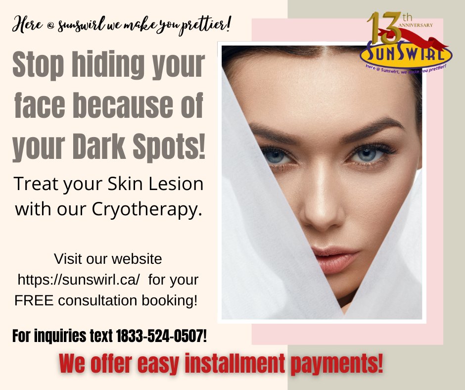 CharlynBaring's tweet photo. Treat your Skin lesions Safe and Fast with our Cryotherapy treatment! Visit our website https://t.co/Avl1dw8dpa for your Free consultation! Text us at 1833-524-0507 for inquiries.❤  Here at Sunswirl we make you prettier! #Cryotherapy #FreezPen #Sunswirl #SkinTreatment https://t.co/2Fdkrva2CV