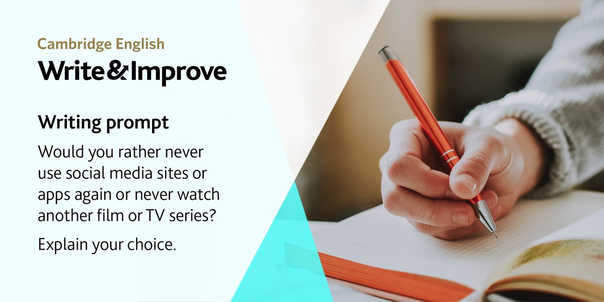 CambridgeEng's tweet photo. Find great writing prompts like this one on our free Write & Improve website.
✍🏽You could use it to set weekly writing tasks. It's very easy to use and it gives students free feedback too!
https://t.co/lurFBayvJj
#TeachEnglish #WriteandImprove #FreeEnglishResources https://t.co/OeF8xviNRa