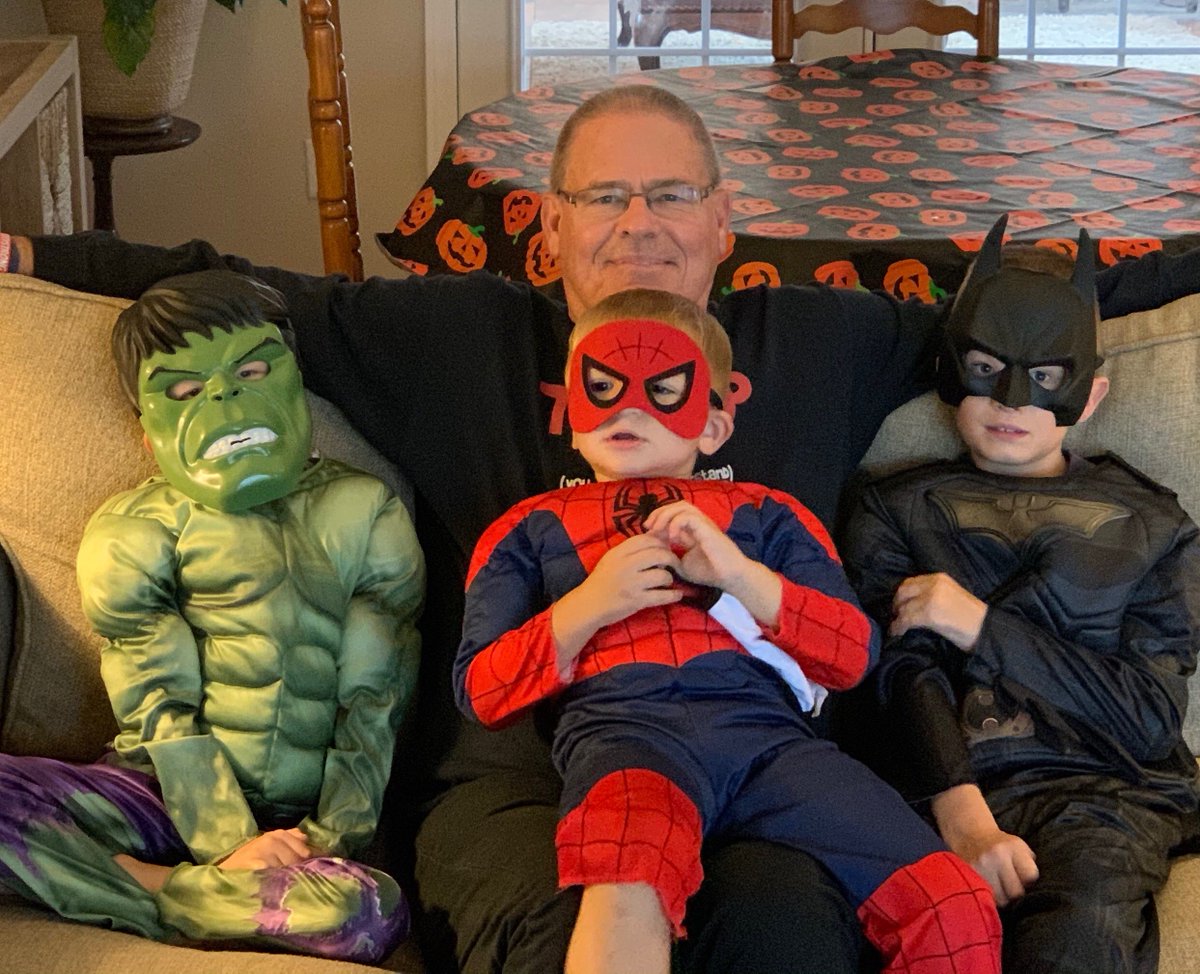 Kerry_Tharp's tweet photo. Pre-Halloween post - finding myself surrounded by three Super Heroes #Grandsons #blessed https://t.co/wHS6XjFgjY