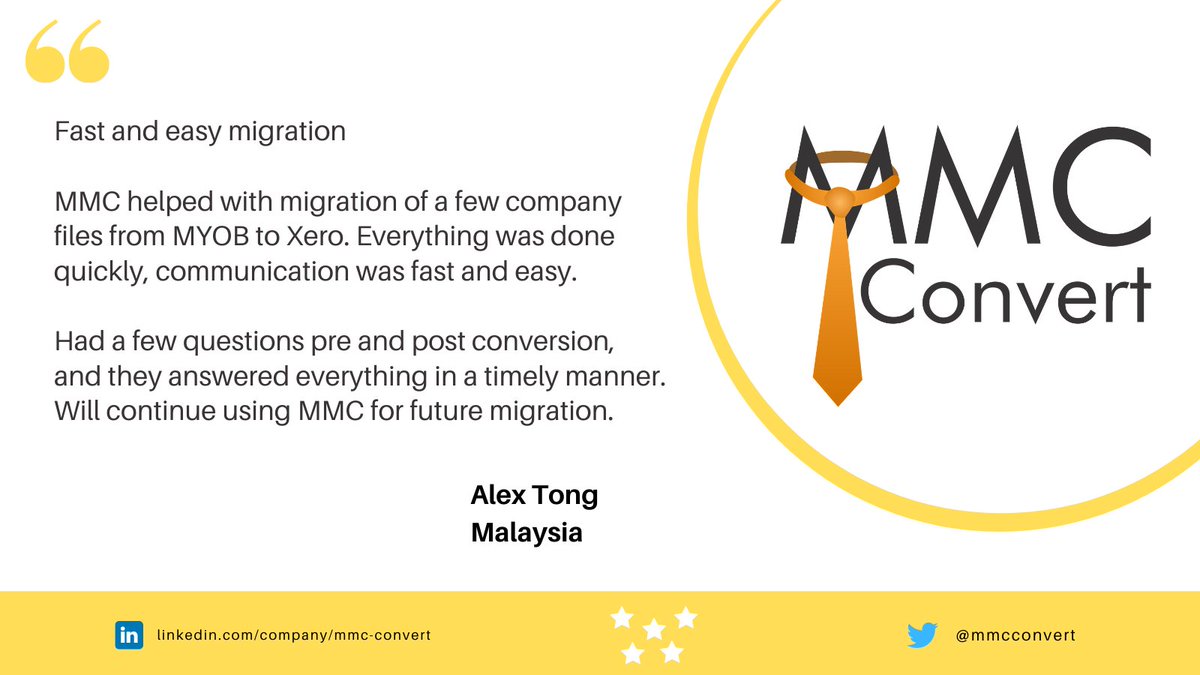 mmcconvert's tweet image. Thank you, @alexktong for your feedback on Xero Community, Trustpilot &amp;amp; Google Review. We are really glad to hear about your experience with @mmcconvert Once again, thank u for trusting MMC Convert for your data migration from MYOB to Xero 
#xero #xeroconversion #mmcconvert
