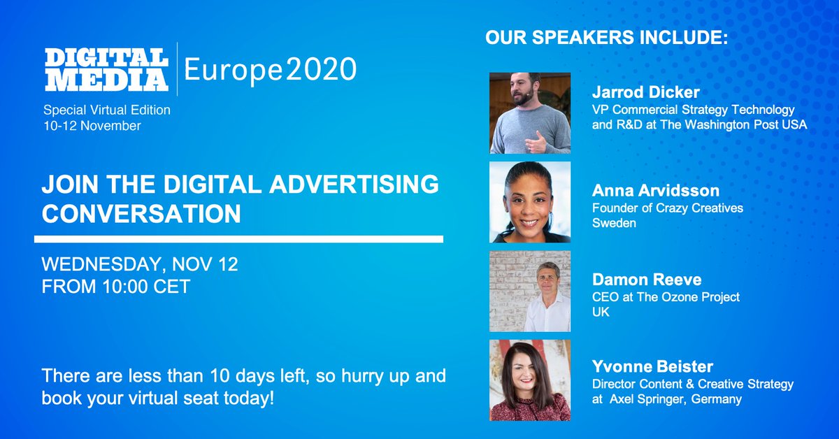 After several months of the Covid-19 crisis, #digitaladvertising regained traction at the end of the year. What will happen now to promising sectors such as native advertising? Join #DME20, to discuss these topics and many more dme.wan-ifra.org Just 10 days to go!