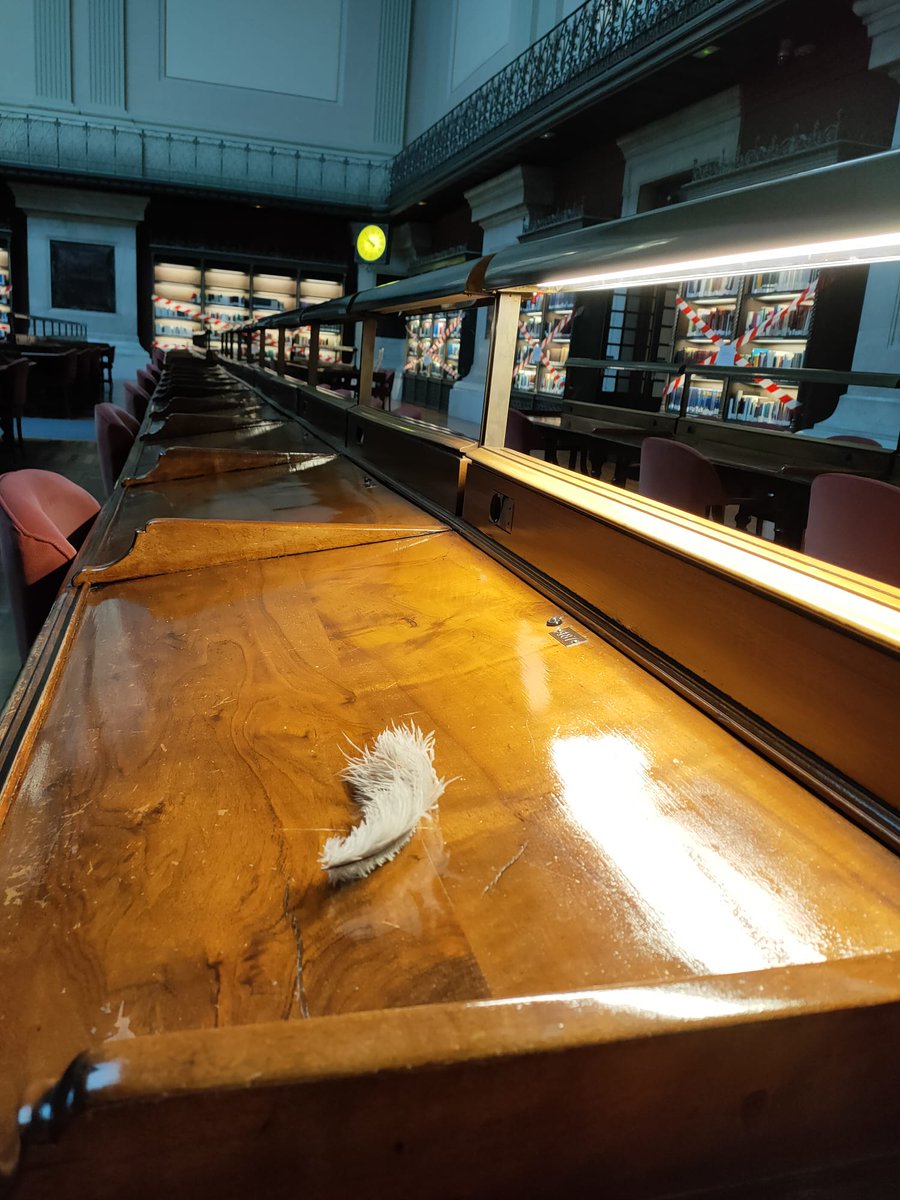 BNE_biblioteca's tweet photo. Alguien ha estado hoy en la Sala de Lectura María Moliner y se ha dejado esta pluma. 

Ahora no sabemos si era un pájaro que se convirtió en persona para poder leer o una persona que se convirtió en pájaro para poder volar https://t.co/8a2SB4GY0r
