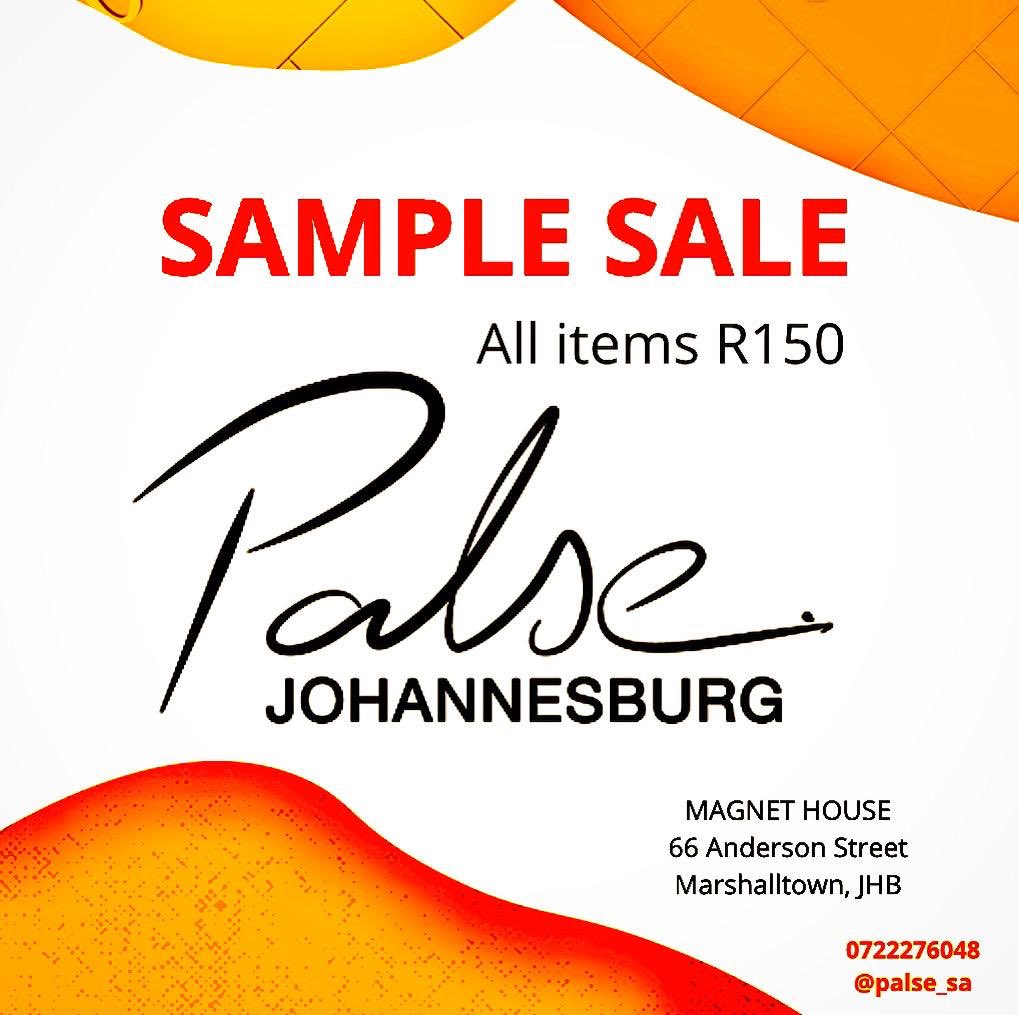 Catch the @palse_sa sample SALE. 
All items selling for R150.00
#PALSEsamplesale #PALSEorNothing 

Full details below 🙏🏽