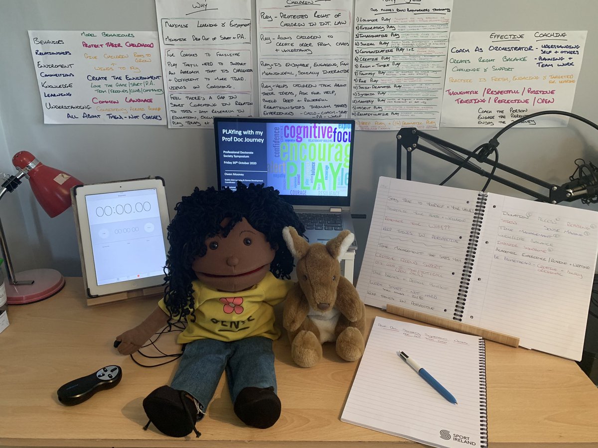 MooneyOwen's tweet photo. Presenter call upcoming then the @ProfDocSociety show begins @ 1pm 💻
Notebook ready for scribbling during @JonRainford @EileenO_Neil @SandraEFlynn talks 📝
Genie & Skip say hello 👋🏼
#Play #Sport #ProfDoc #Research #Journey #Support #Collaboration #Networking #ProfDocSoc https://t.co/BivxI9xJSA