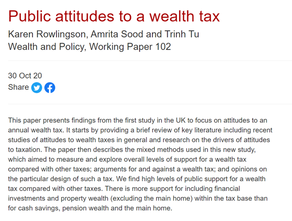What do the UK public think about a wealth tax?  https://www.wealthandpolicy.com/wp/102.html  @KarenRowlingson  @IpsosMORI  @UoBCHASM