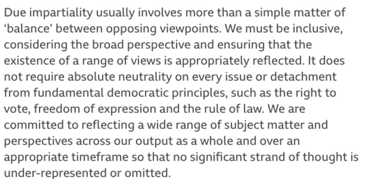 3/ ...There is no mention of “due impartiality” and it’s worth highlighting that this guidance should be combined with BBC guidance on impartiality  https://www.bbc.co.uk/editorialguidelines/guidelines/impartiality