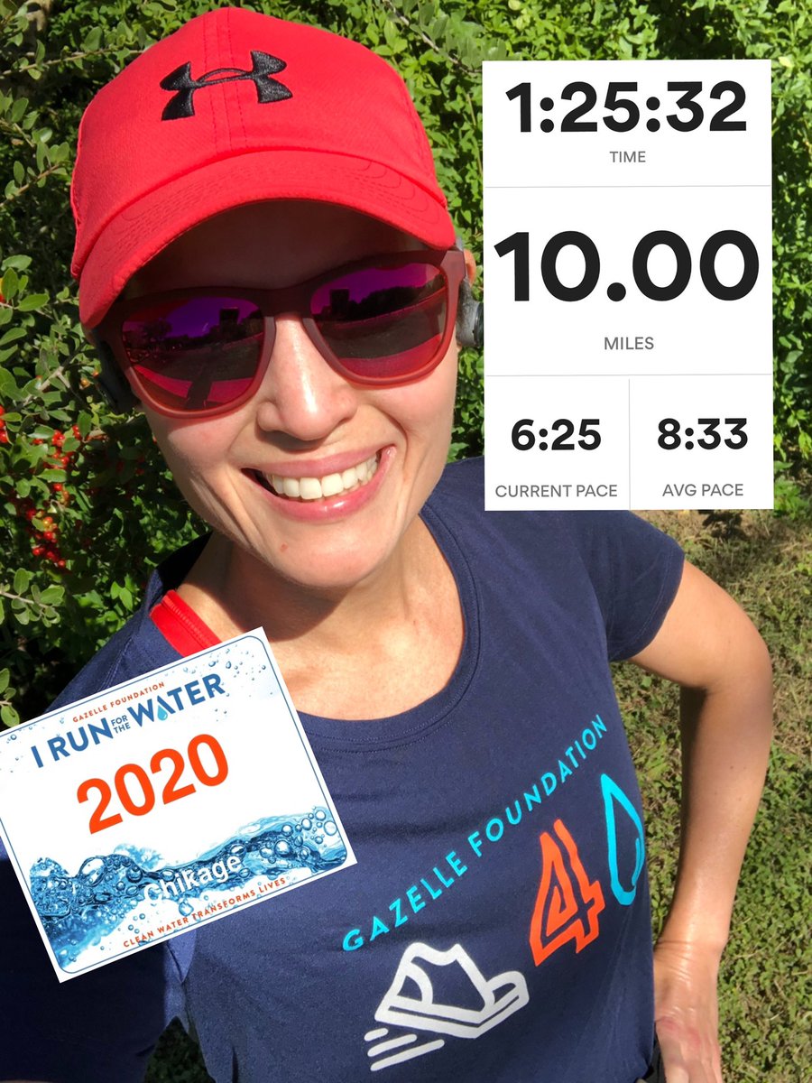ChikageWeather's tweet photo. Perfect weather for the @gilbertgazelles Gazelle Foundation Global Virtual #RunForTheWater! ✅ 10 miles | 1:25:32 | 8:33 pace. #r4tw2020 https://t.co/3Hh9wE5Lao