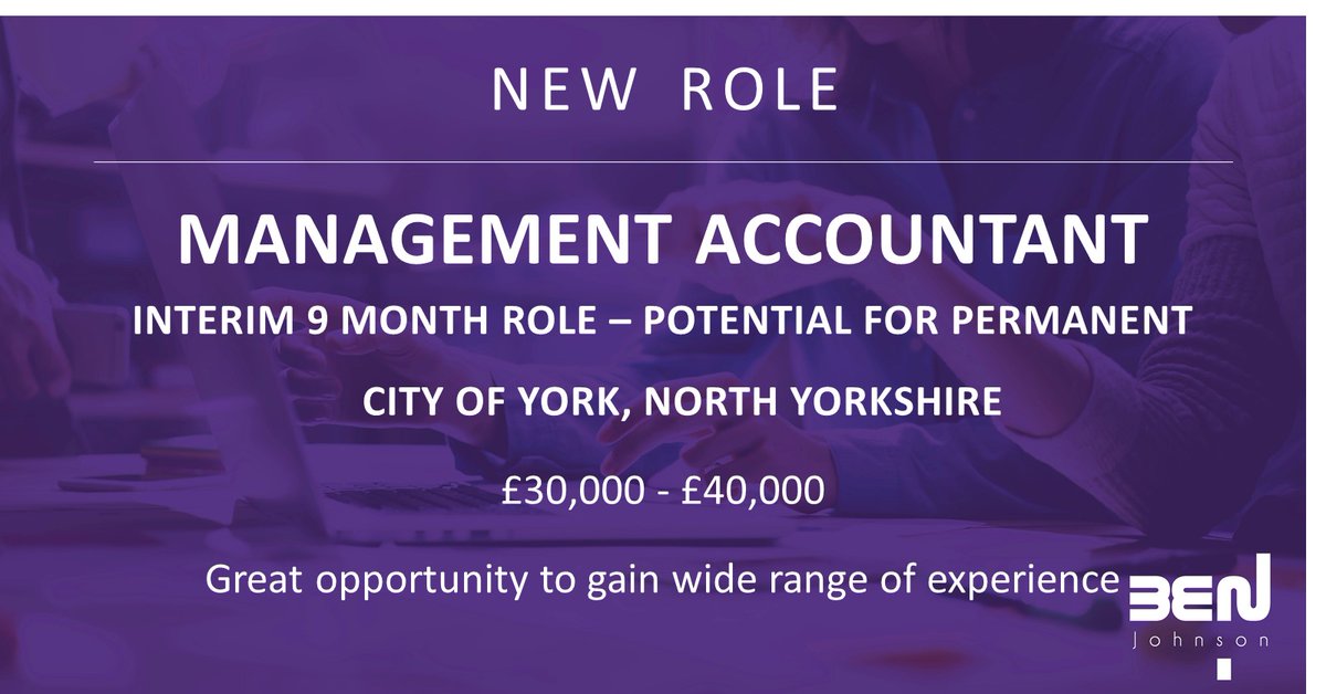 BenJohnson_Rec's tweet photo. Great opportunity for a Management Accountant for interim 9 month role in York. Potential for permanent position.  You'll gain experience of a wide range of tasks - flexible start/finish times. £30,000 - £40,000 https://t.co/T5lvTpMUOV  #accountant #jobs #York https://t.co/5cuAEOtl3B