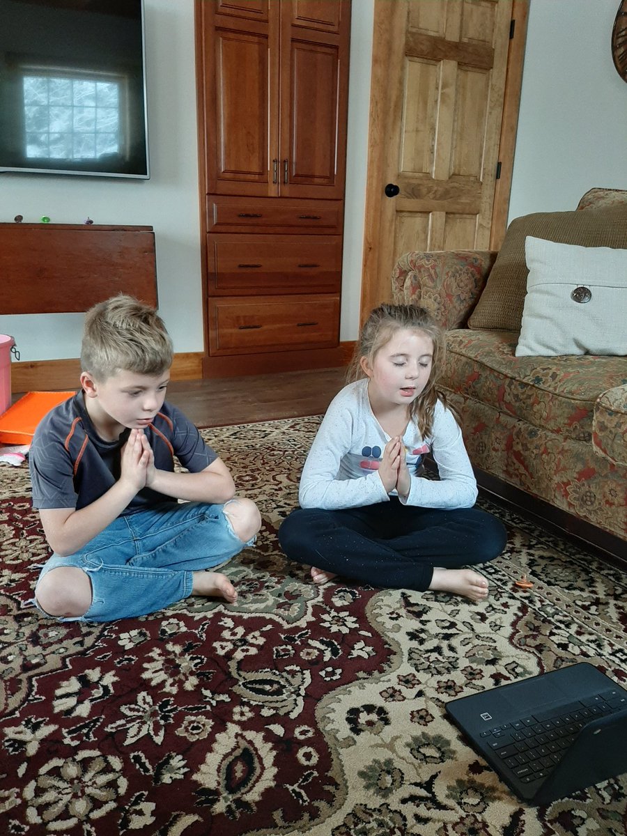 HDHS_PhysEd's tweet photo. Lincoln and Evelyn Morris stay active on remote days by doing some Cosmic Kids Yoga! How do you keep your mind and body healthy when you're stuck at home? #hdespride https://t.co/ju981KEWnW