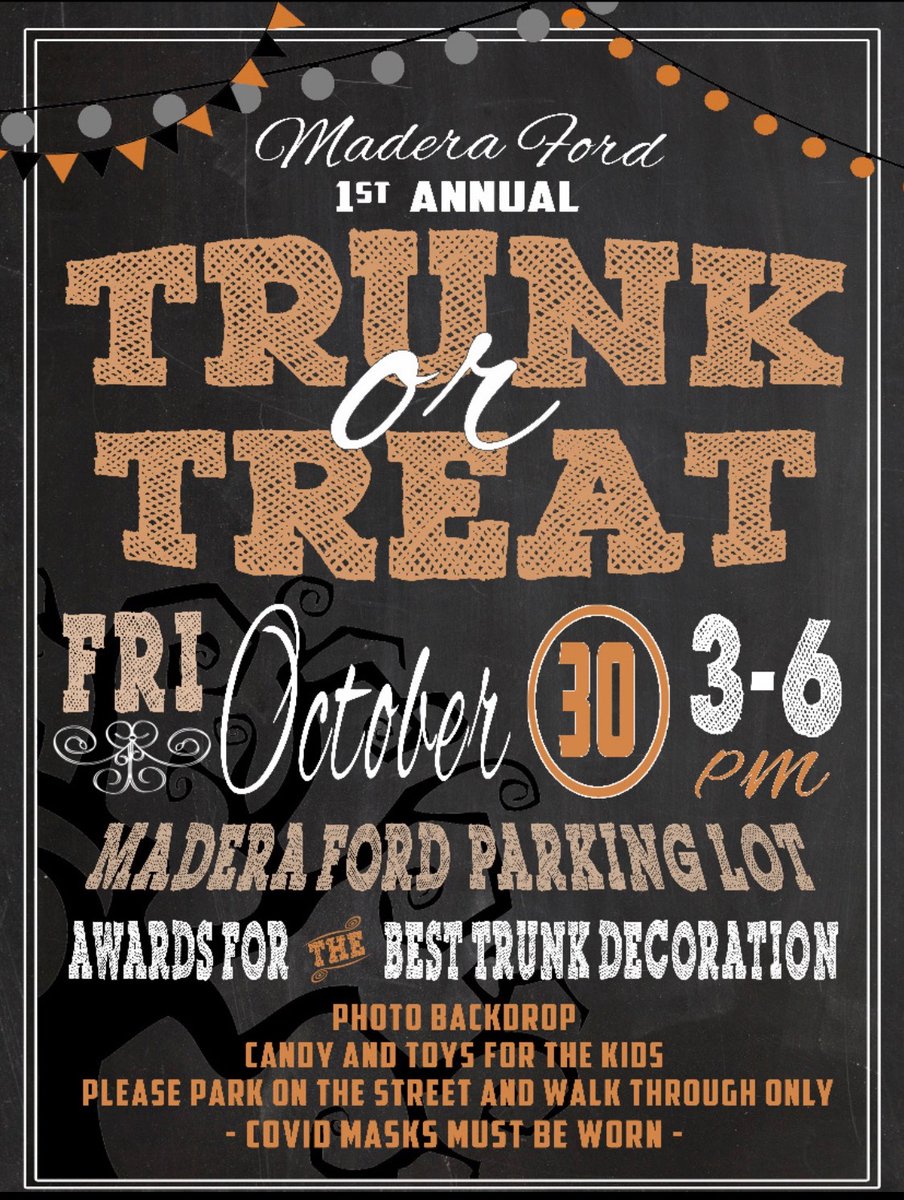 Today is the day! Bring the family out to our COVID Friendly Trunk or Treat. 3-6pm! Free Candy! Costume Contest (5pm)! and more!
We will also have a Taco Truck here if you'd like to get dinner for your family! Come on out!