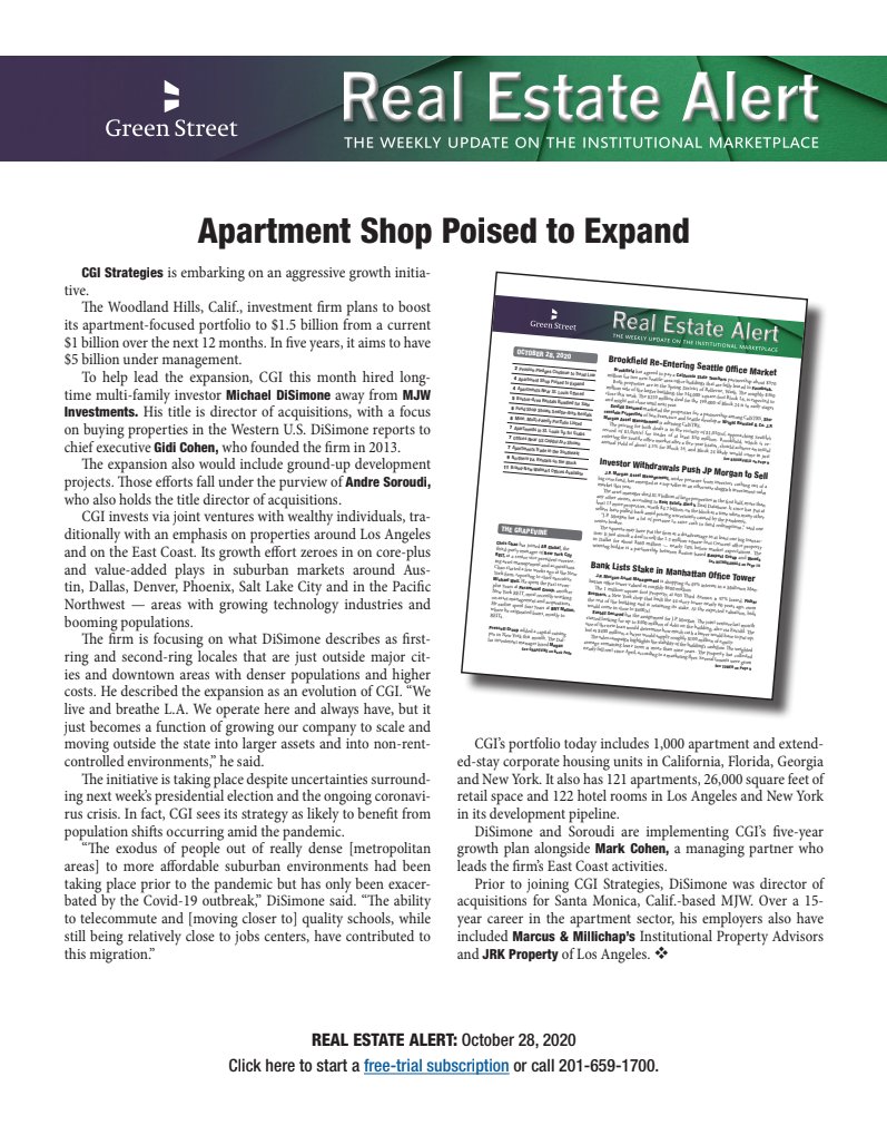 cgi_plus's tweet photo. We are pleased to announce the addition of our new director of acquisitions for the Western US, Michael DiSimone in the weekly industry publication, Real Estate Alert. We're fortunate to be able to welcome him the CGI team to help us grow through these unprecedented times. https://t.co/AL5CC0OcjB