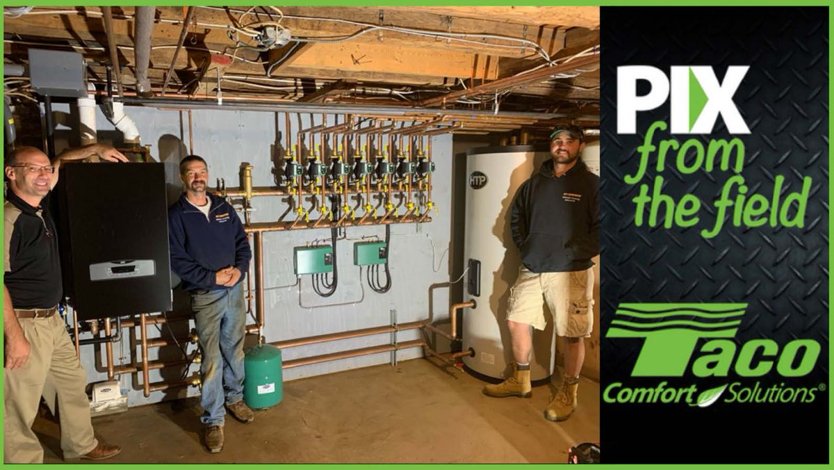 TacoComfort's tweet photo. This week’s Pix from the Field is with the MT Cavanaugh team of Sheffield, MA. This new residential #hydronic system features high efficiency #007e ECM circulators and zone controls for 7 heating zones for better home comfort and efficiency. #HVAClife https://t.co/qJ94IiVjWN