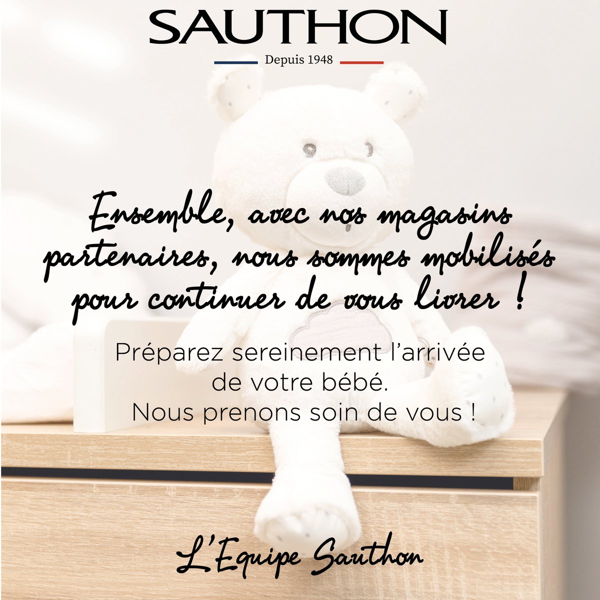 Sauthon_Baby's tweet photo. Toute l’équipe Sauthon est à vos côtés ! 
Nos magasins partenaires et nous restons présents et mobilisés afin de continuer à vous accompagner et vous servir.
Préparez sereinement la chambre de votre bébé ! 
Prenez soin de vous et de vos proches. ❤ https://t.co/au931TAS72