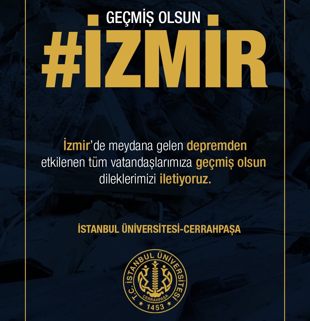 İzmir'de meydana gelen ve çevre illerden de hissedilen depremden etkilenen tüm vatandaşlarımıza geçmiş olsun dileklerimizi iletiyor; hayatını kaybedenlere Allah'tan rahmet, yaralılara acil şifalar diliyoruz. #izmir #gecmisolsunizmir