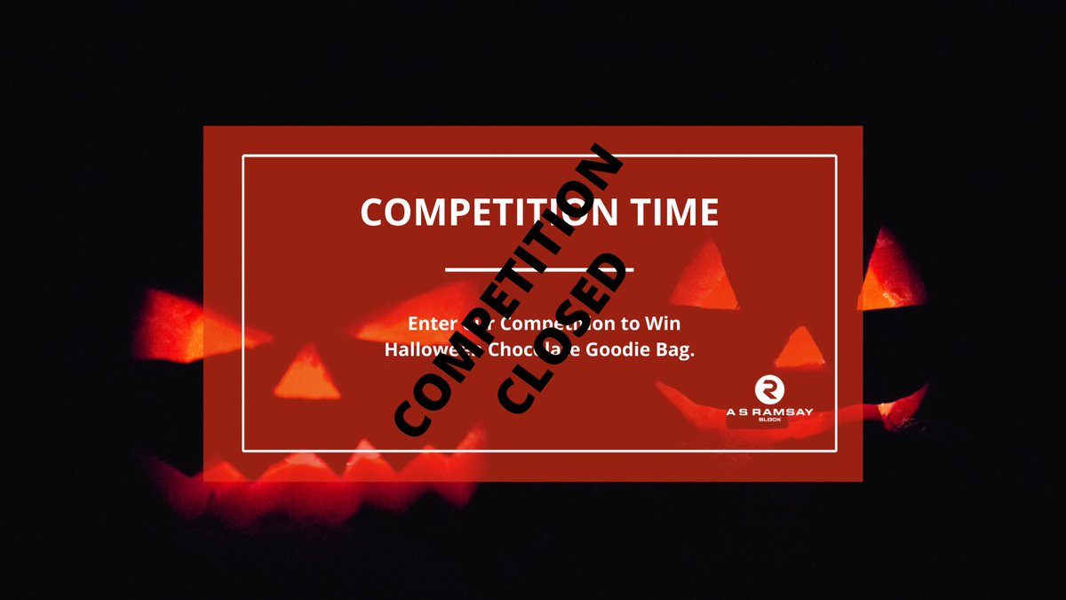 A_S_Ramsay's tweet photo. Just to let everyone know our Halloween competition has now closed. A big thank you to everyone who entered and will be announcing the winners and sending the prizes out next week. Happy Halloween from the team at A S Ramsay.

#asramsay #halloween #competition #asramsayblock https://t.co/bQAX5Q5YDU