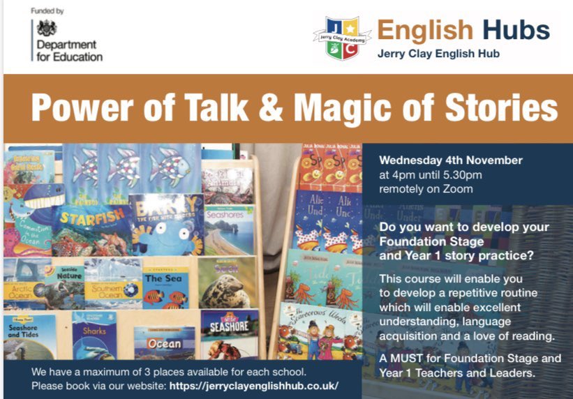 JCEnglishHub's tweet photo. We can’t wait to host some of our virtual medium support ‘Power of Talk &amp; Magic of Stories’ on Wednesday. If you are a School Leader, Reception or Year 1 Teacher this is the training for you #PowerofTalk #MagicOfStories Book your place here https://t.co/UJiy3WQi4j… #EnglishHubs https://t.co/SsoWeINTYP
