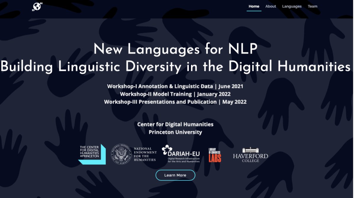 The Center for Digital Humanities at Princeton (@princetoncdh) on Twitter photo New Languages for NLP: Building Linguistic Diversity in the Digital Humanities received a grant from <a href="/NEHgov/">National Endowment for the Humanities</a>! The project, led by CDH Assoc. Dir. <a href="/nermolaev/">Natalia Ermolaev</a> and @apjanco, aims to expand NLP tools to more languages. <a href="/NEH_ODH/">NEH Digital Humanities</a> <a href="/DARIAHeu/">DARIAH-EU | @dariaheu.bsky.social</a> <a href="/LC_Labs/">LC Labs</a> #NEHGrant cdh.princeton.edu/updates/2020/1… New Languages for NLP: Building Linguistic Diversity in the Digital Humanities received a grant from <a href="/NEHgov/">National Endowment for the Humanities</a>! The project, led by CDH Assoc. Dir. <a href="/nermolaev/">Natalia Ermolaev</a> and @apjanco, aims to expand NLP tools to more languages. <a href="/NEH_ODH/">NEH Digital Humanities</a> <a href="/DARIAHeu/">DARIAH-EU | @dariaheu.bsky.social</a> <a href="/LC_Labs/">LC Labs</a> #NEHGrant cdh.princeton.edu/updates/2020/1…