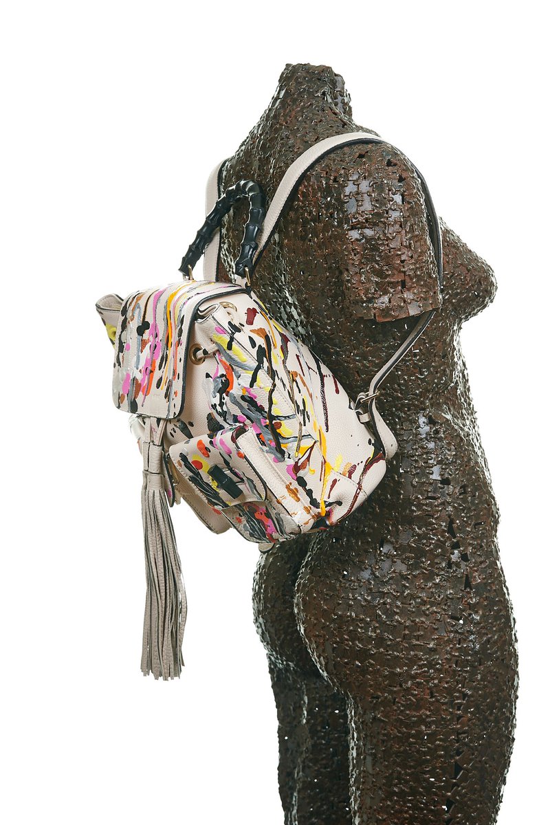 myemptybag_ca's tweet photo. TGIF &amp; TG for this Gorgeous Gucci (GG) hand-painted leather backpack. 

Each piece is an original @ https://t.co/wKjWt6X5tK

Photo: @kalsey_photography .

Sculpture:
@arda_metallwerkstatt .

#fashion #purses #handbags #wallets #vintage 
#art  #sculpture #handpainted #Gucci https://t.co/oK3zaqQ5Hm