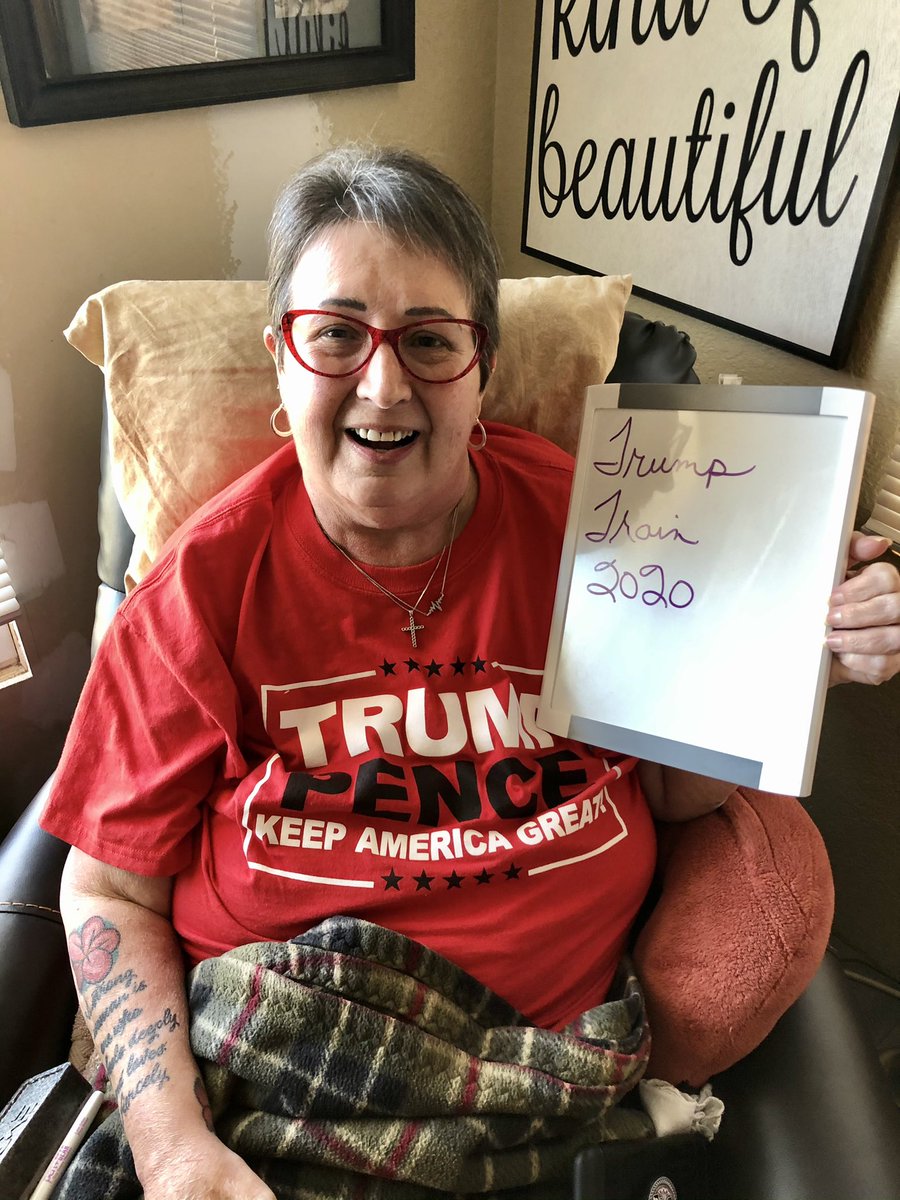 _mattrush's tweet photo. My dear friend Staci Noles, is in a tough fight with ALS. She can’t speak, move, etc but she can still write &amp; wanted @realDonaldTrump to know that she was still able to vote for him. 
Retweet &amp; maybe we could get her a shout out. 
#trump2020 #trumptrain #alssucks #shevoted https://t.co/Kol7zDBJ3U