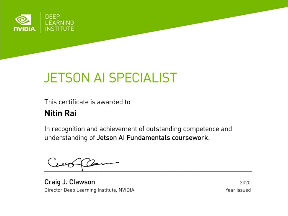 imneonizer's tweet photo. Excited to share with you all, I have recieved my #Jetson #AI #Specialist certification from @NVIDIA.
It was very exciting to work on the project for submission.
checkout here https://t.co/6IE50fE6eY
#Jetson #Python #deepstream #zeromq #opencv #nvidia_docker #docker #smartcow https://t.co/kofTOIzy7v