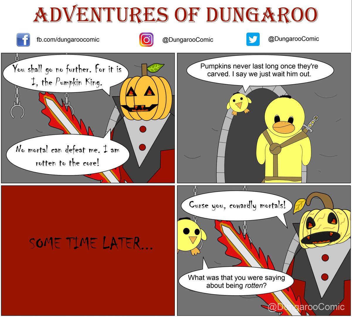 DungarooComic's tweet photo. Anyone who's ever ever carved a #pumpkin too early knows that a Pumpkin King's reign never lasts long. Well, except for #jackskellington. #happyhalloween #halloween2020 #fantasy #fantasyart #dungeon #pumpkincarving #pumpkinseason #mmorpg #bossfight #feelgoodfriday https://t.co/47WGweEBqR
