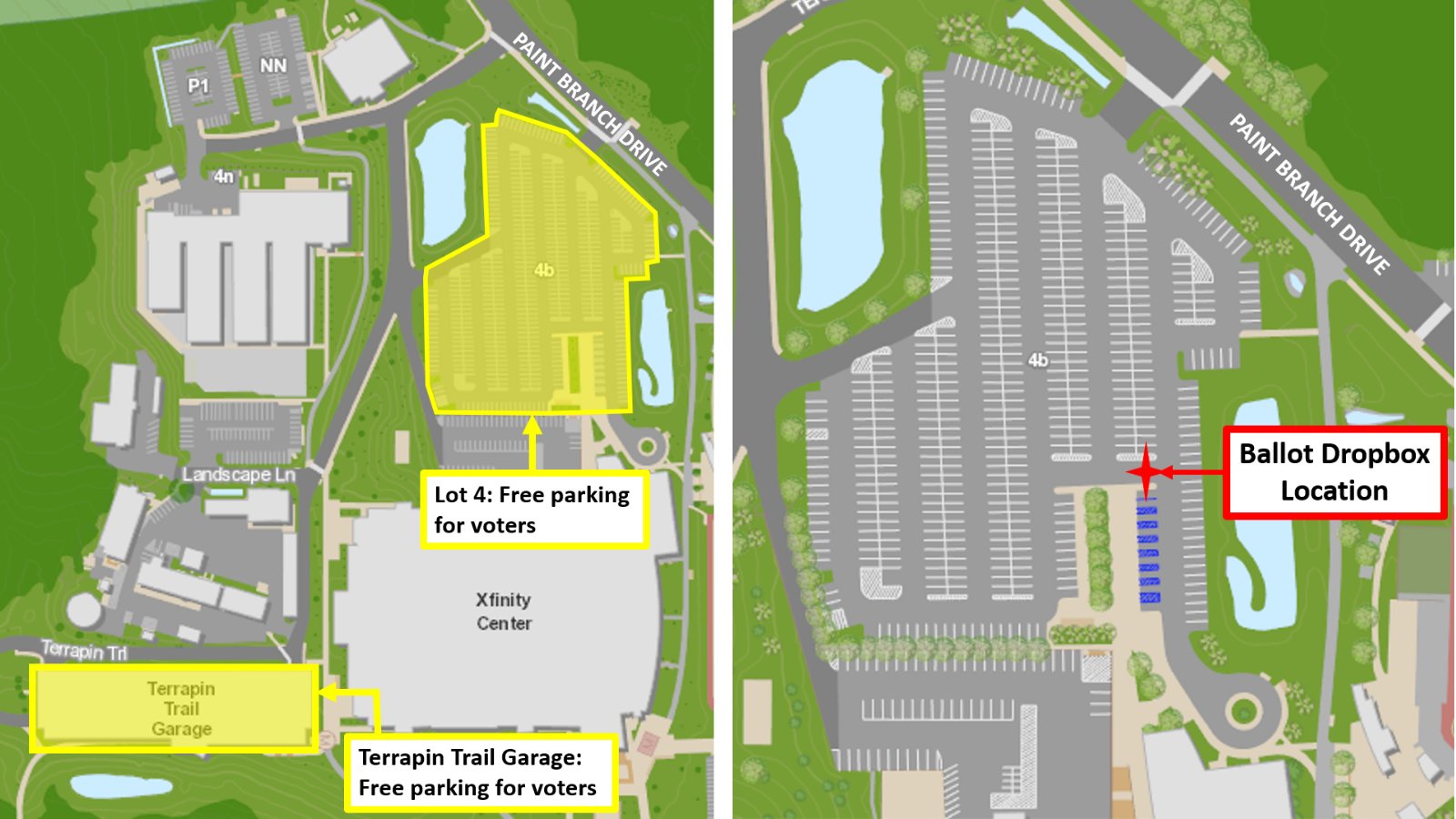 UMD DOTS 🚍🚘🚲 on X: Are you coming to UMD to vote at the Xfinity Center?  Free parking for voters is available in Terrapin Trail Garage & part of Lot  4b. The