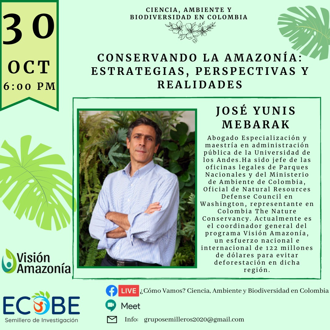 ¡Despidamos octubre hablando sobre la Amazonía y su importante conservación!
hoy viernes 30 de Octubre a las 6:00PM, con <a href="/joseyunis/">jose yunis</a>  Coordinador General de <a href="/VisionAmazonia/">REM Colombia - Visión Amazonía</a>  

Link de acceso: meet.google.com/gsf-djeg-coa

Facebook Live en 
facebook.com/Cómo-Vamos-Cie…

Los esperamos…