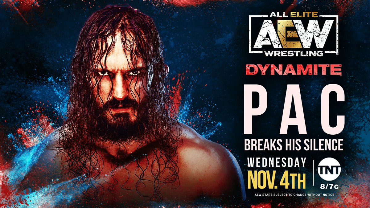 AEW's tweet photo. After months of silence in isolation, we’ll hear from @bastardPac this Wednesday, November 4th on #AEWDynamite!

Watch Dynamite every Wednesday at 8/7c on @tntdrama and for our international fans https://t.co/F00KW2whih by @FiteTV https://t.co/3T9SNXSfF9