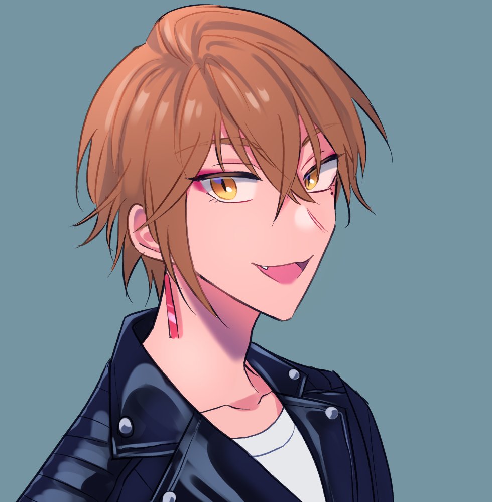 solo earrings jewelry jacket male focus 1boy fang  illustration images