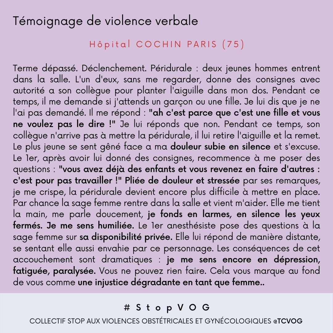 #stopvog : violence verbale à l’hôpital #Cochin :
 
"Vous avez déjà des enfants et vous revenez en faire d’autres : c’est pour pas travailler!"
