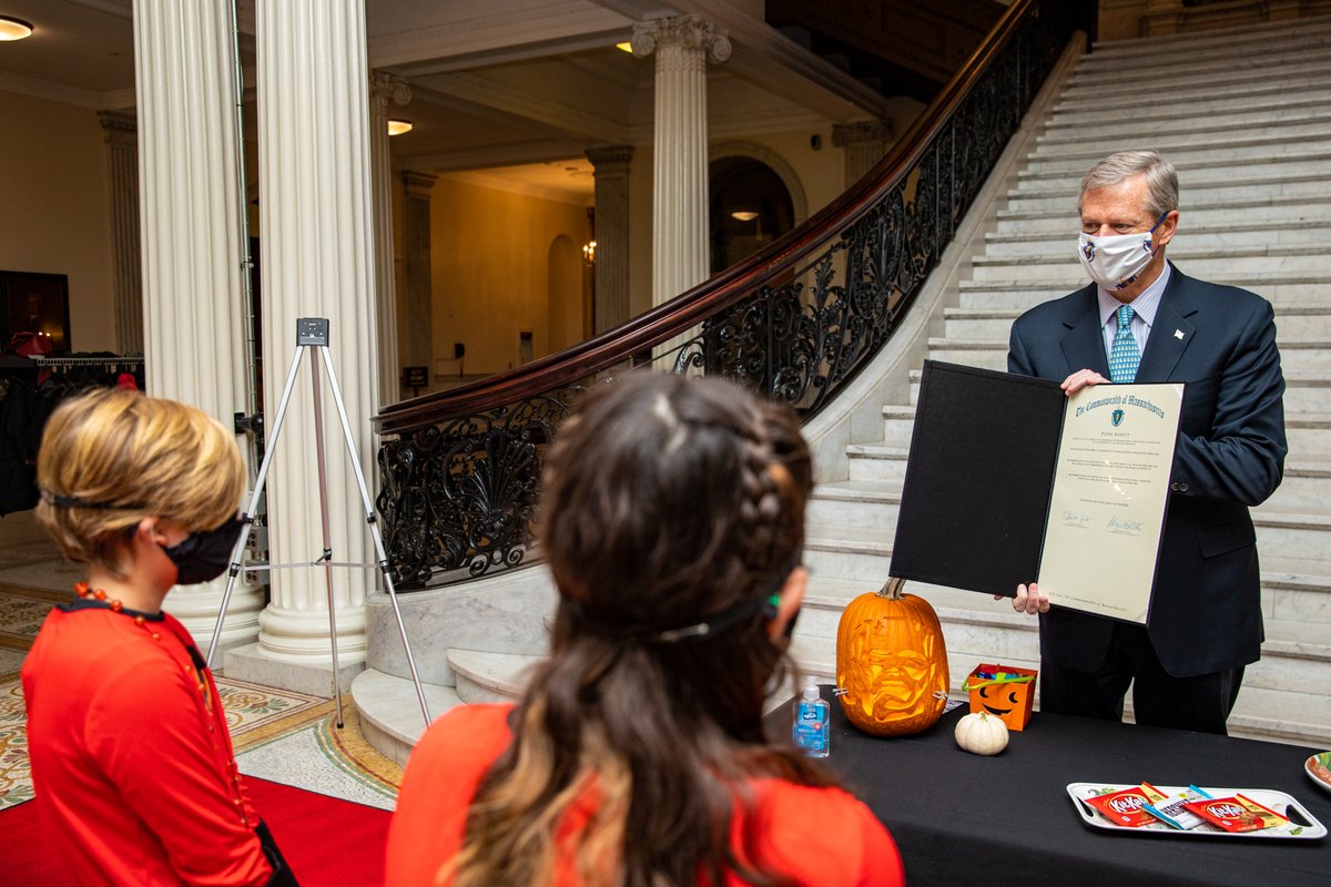 MAGovArchive's tweet photo. Today I had the honor of meeting the "Incredible" Piper, who earlier this month wrote to me with the very wise suggestion that residents should distribute king-sized candy bars this #Halloween to promote safe trick-or-treating while adhering to #COVID19MA public health guidance. https://t.co/L6FuuvEneb
