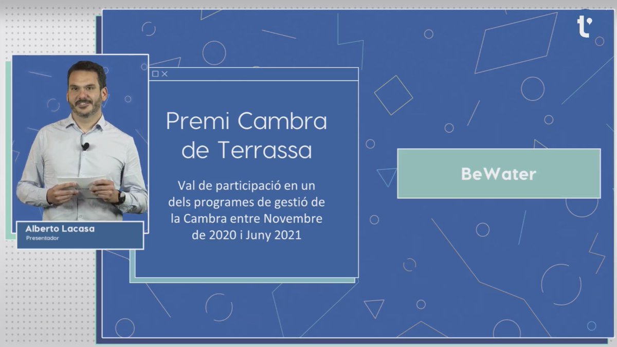 Tactiva_cat's tweet image. 🏆 El premi de la @CambraTerrassa, que consisteix en un val de participació en un dels programes de gestió de la Cambra, és per a l'equip #BeeWater 👏 #Tactiva2020