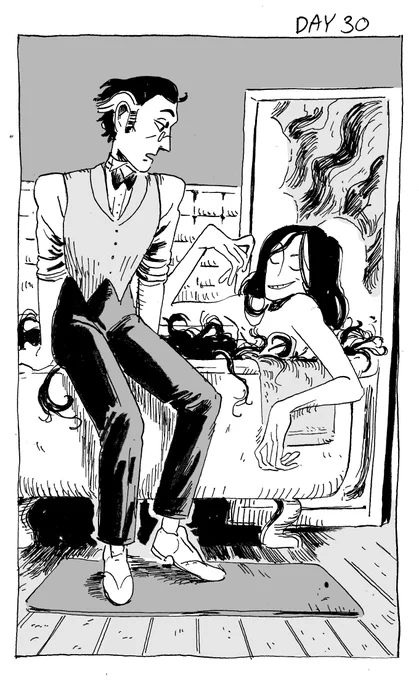 #drawtober Day 30

Converstations between Hudson and the Creature aren't always so tense (even when the Creature is clogging the pipes with their hair) 