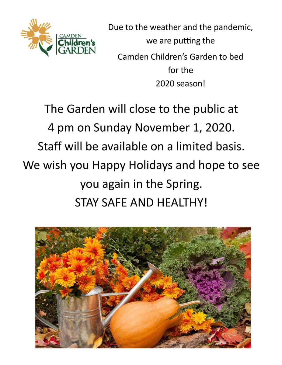 The Camden Children's Garden is closing for the season...look for us again in the Spring!